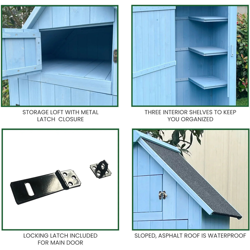 Hanover Sturdy Durable Waterproof Wood Outdoor Vertical Storage Shed, 70.40"x 30.30"x21.30", Blue - image 4