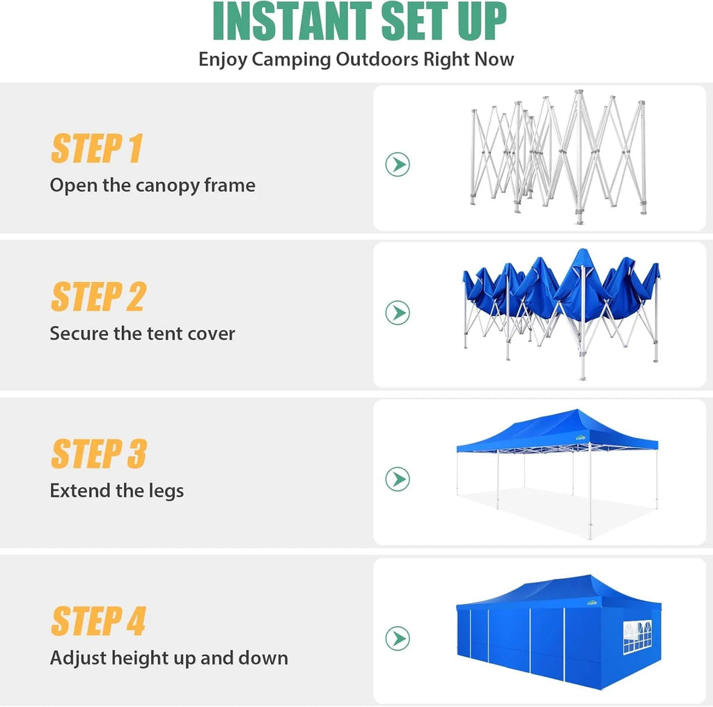 COBIZI 10x20 Heavy Duty Pop up Canopy Tent with 6 sidewalls Easy Up Commercial Outdoor Canopy Wedding Party Tents for Parties All Season Wind & Waterproof Gazebo with Roller Bag,Black(Frame Thickened) - image 58