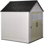Rubbermaid 7×7 Ft Durable Weather Resistant Resin Outdoor Garden Storage Shed with Windows and Utility Hooks, Sand - image 4