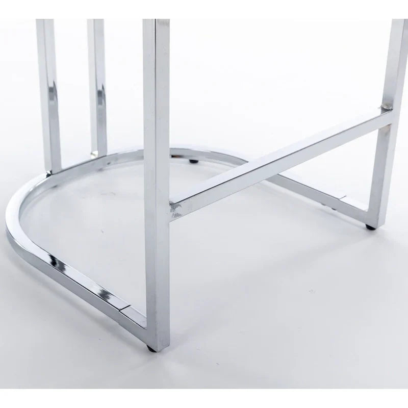 Contemporary Set of 2 Bar Stools with Button-Tufted Back and Studded Trim, Chrome Metal Base - Ideal for Dining Room, Living Room, and Bedroom - image 36