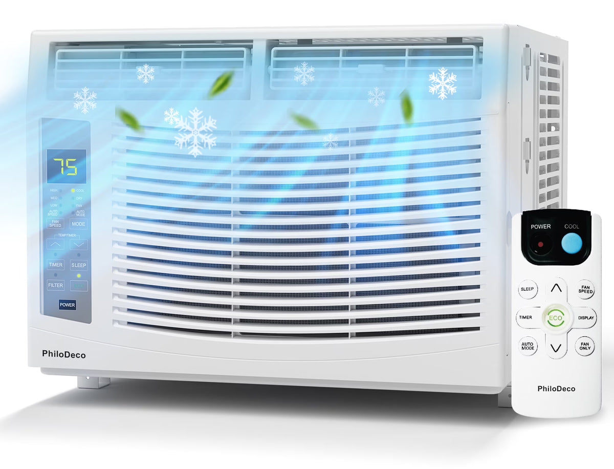 Philodeco 6000 BTU Window Air Conditioner Cool to 250 Sq Ft Intelligent, LED, Remote Control, Easy to Clean Filter - image 1