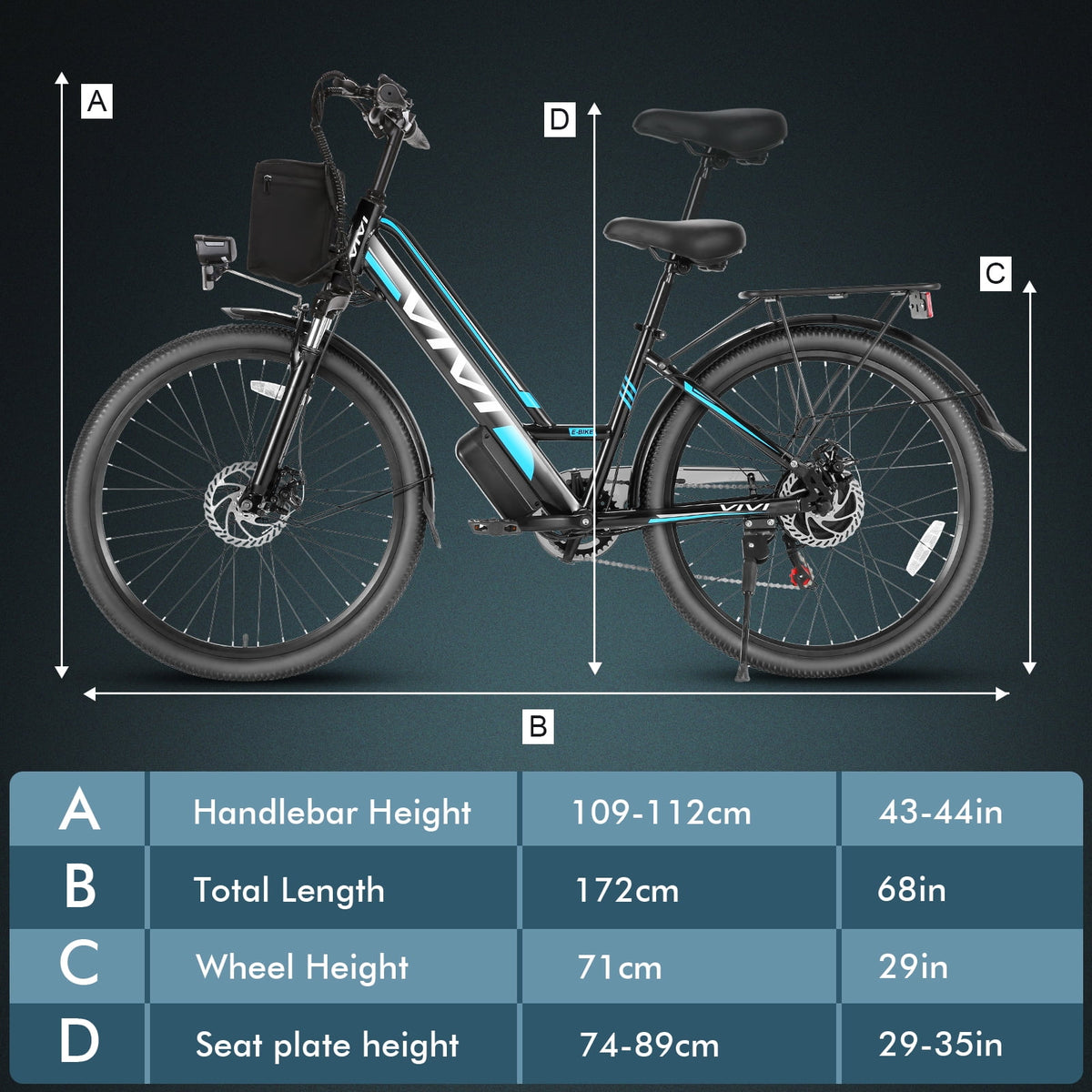 Vivi Electric Bike 26" City Commuter Electric Bike 48V 500W Step - Through Electric Bike 19.8MPH Electric Cruiser - image 12
