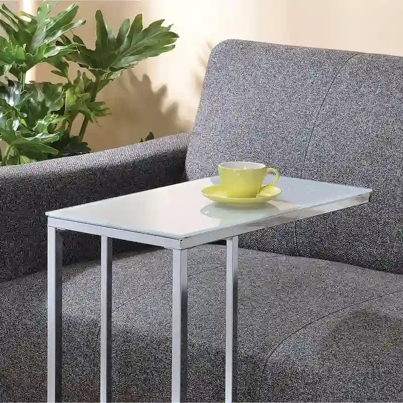 Chrome and White Glass Top Accent Table - image 4
