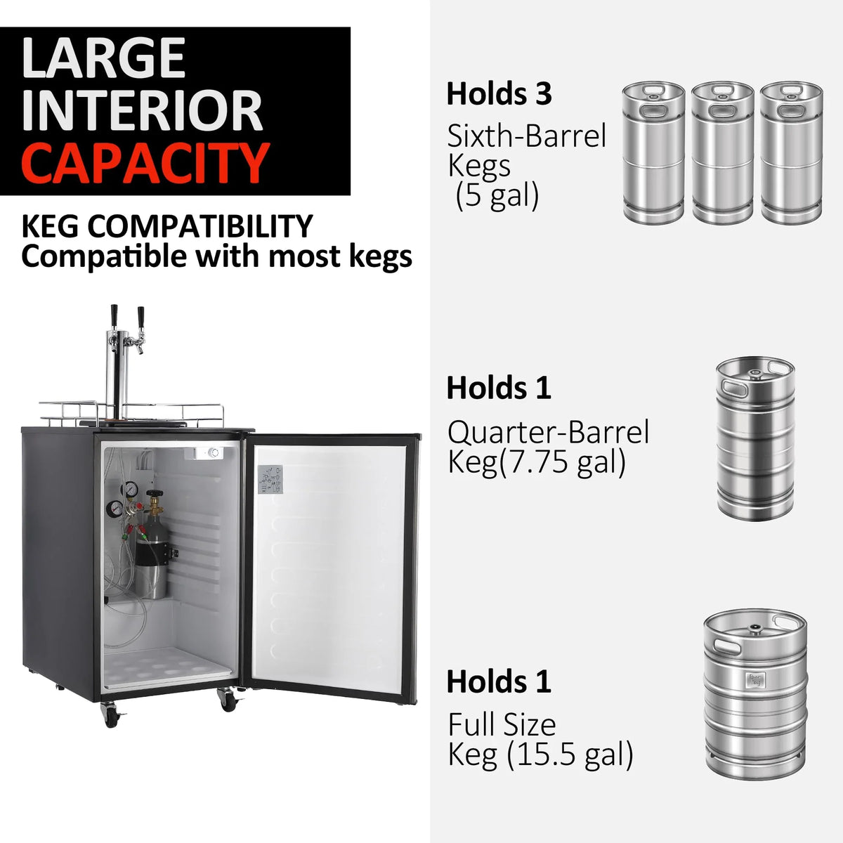 170L Dual-Tap Stainless Steel Kegerator with Drip Tray - image 2