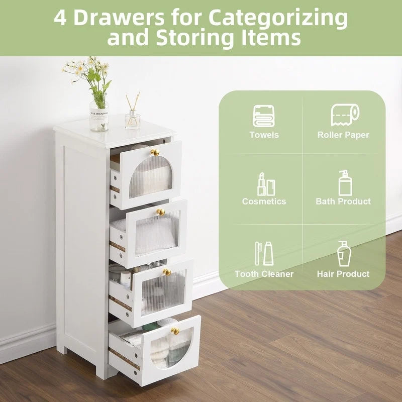 Compact Wooden Bathroom Floor Cabinet with 4 Drawers for Storage - image 6