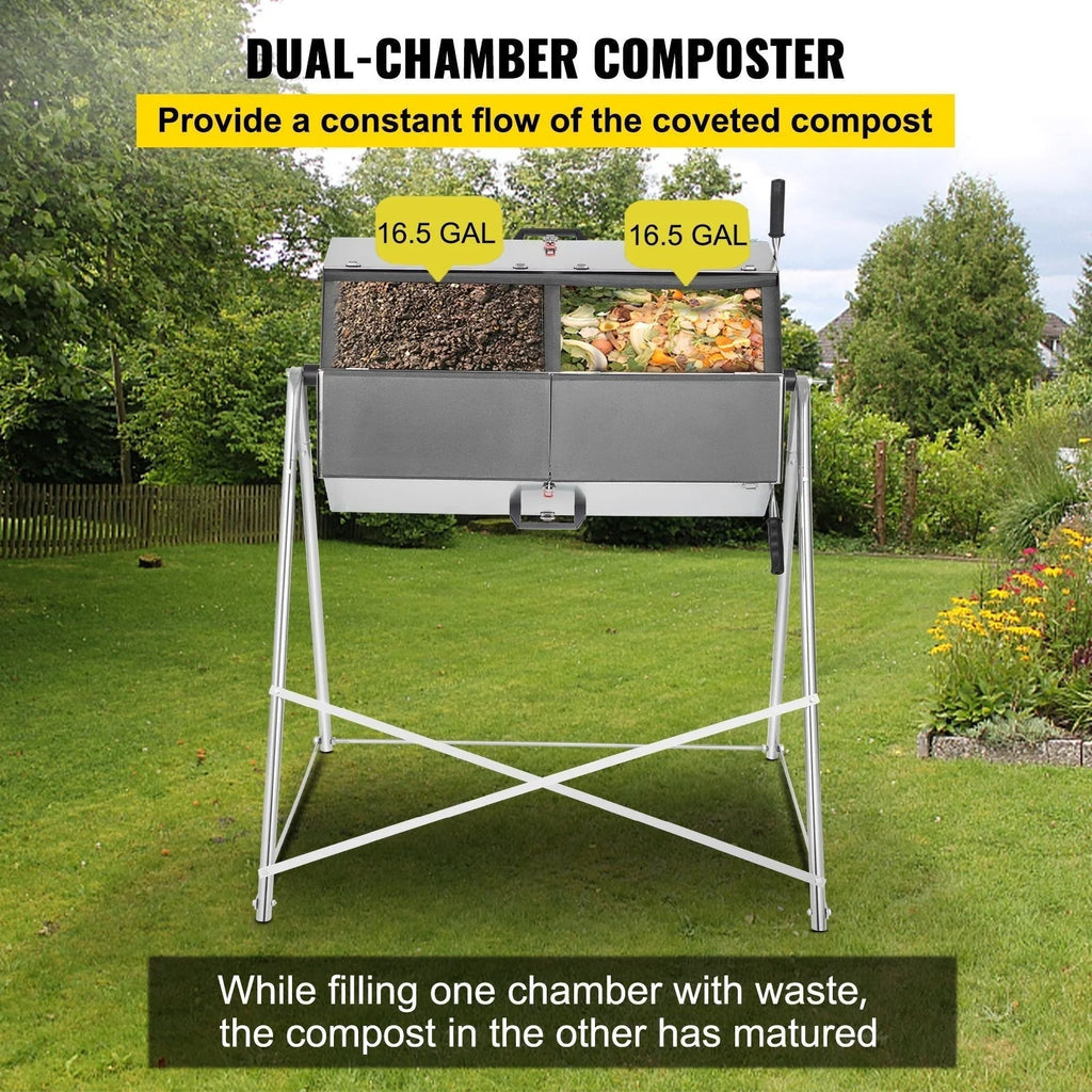 Premium 33 Gallon Steel Outdoor Compost Tumbler Bin With Dual-Chamber - image 4