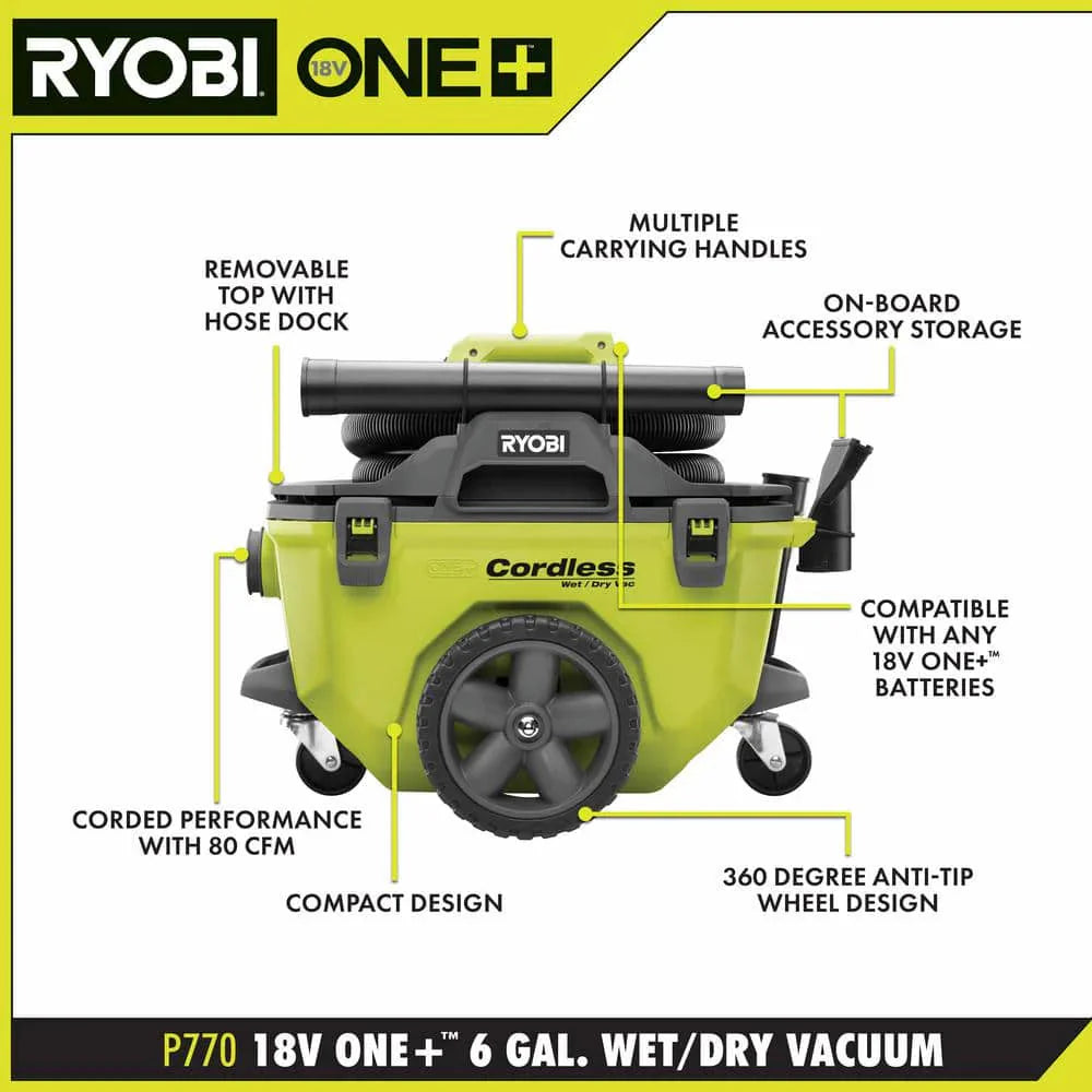 ONE+ 18V Cordless 6 Gal. Wet/Dry Vacuum Kit with 4.0 Ah Battery, Charger and Vacuum Accessories P770KN - image 3