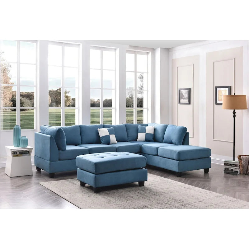 Malone 111-Inch Suede 4-Seater Sectional Sofa with Two Throw Pillows - Dimensions: 111L x 78W x 34H - image 41