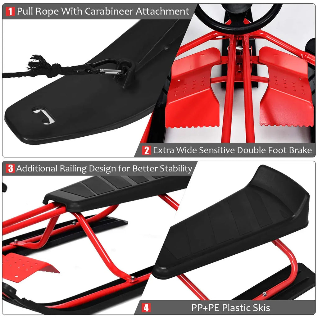 Snow Racer Sled, Ski Sled Slider Board with Twin Brakes - image 6