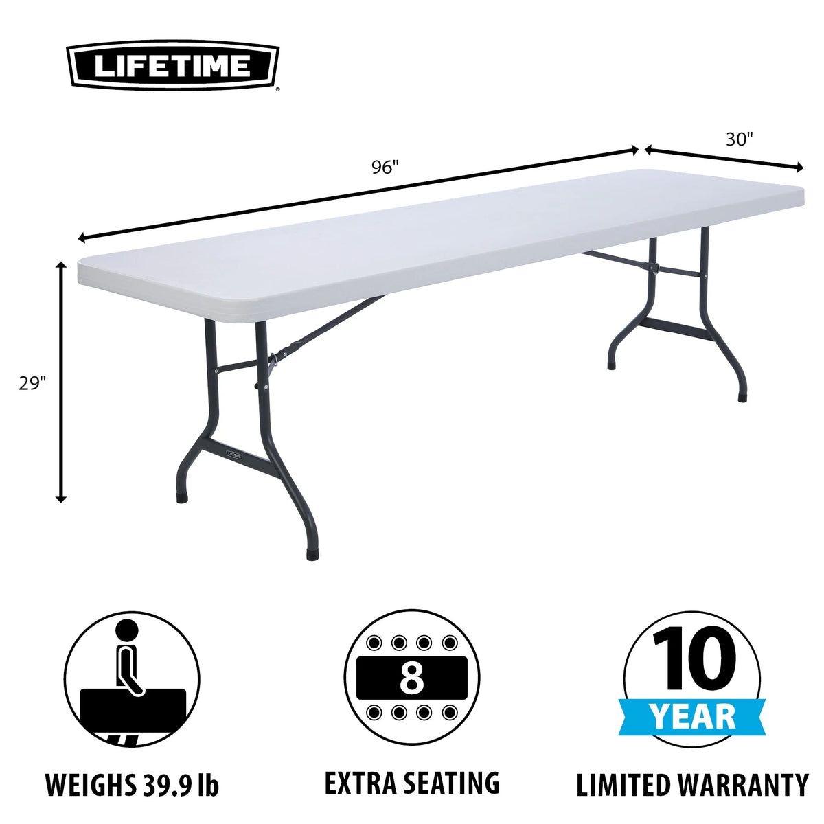 Lifetime Combo Set of (4) 8 - Foot Rectangle Folding Tables & (32) Chairs, Indoor/Outdoor Use, White (80147) - image 5