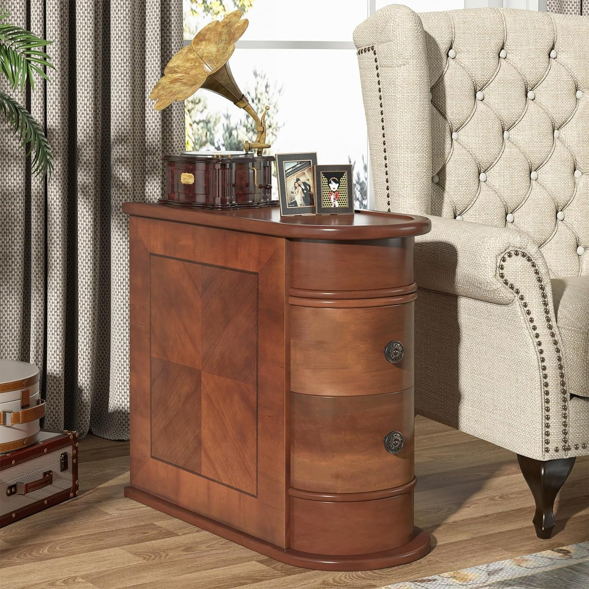 Solid Wood Chairside End Table, Two-Drawer Narrow Side Table Slim - image 18
