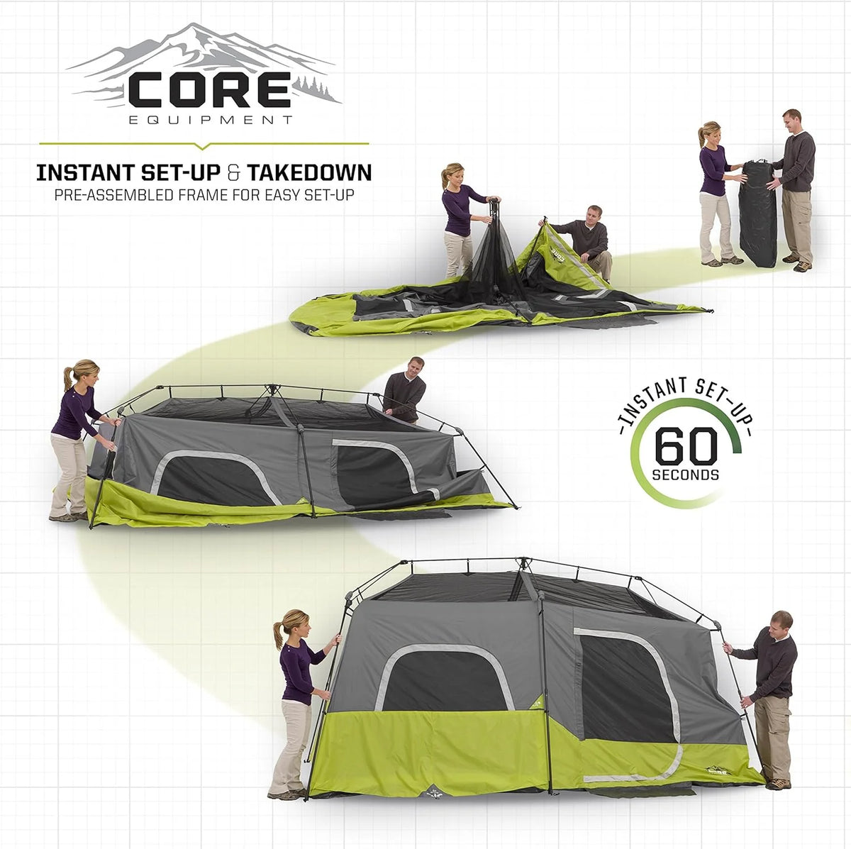 Core 9-Person Instant Cabin Tent, 14'x9', Green - image 5