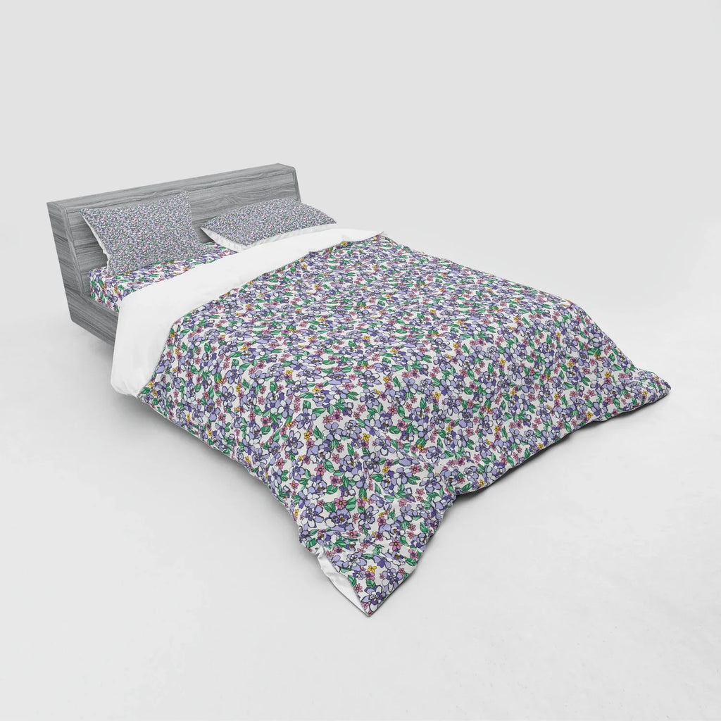 Floral Duvet Cover Set, Colorful Spring Blossom Flowers Repetitive Hand Drawn Like Pattern, Bedding Set with Shams and Fitted Sheet, 3 Sizes - image 4