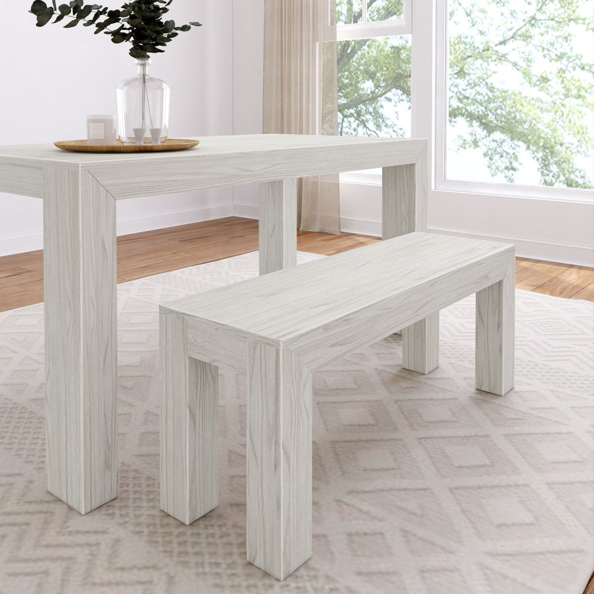 Plank+Beam Modern Dining Bench, Solid Wood Bench for Dining Table, 49", Blonde Wirebrush - image 7