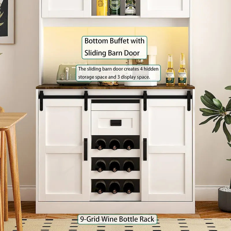 Rustic White Farmhouse Bar Cabinet with Sliding Barn Door - Spacious Kitchen Buffet and Coffee Bar Sideboard Table - image 7