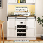 Rustic White Farmhouse Bar Cabinet with Sliding Barn Door - Spacious Kitchen Buffet and Coffee Bar Sideboard Table - image 7