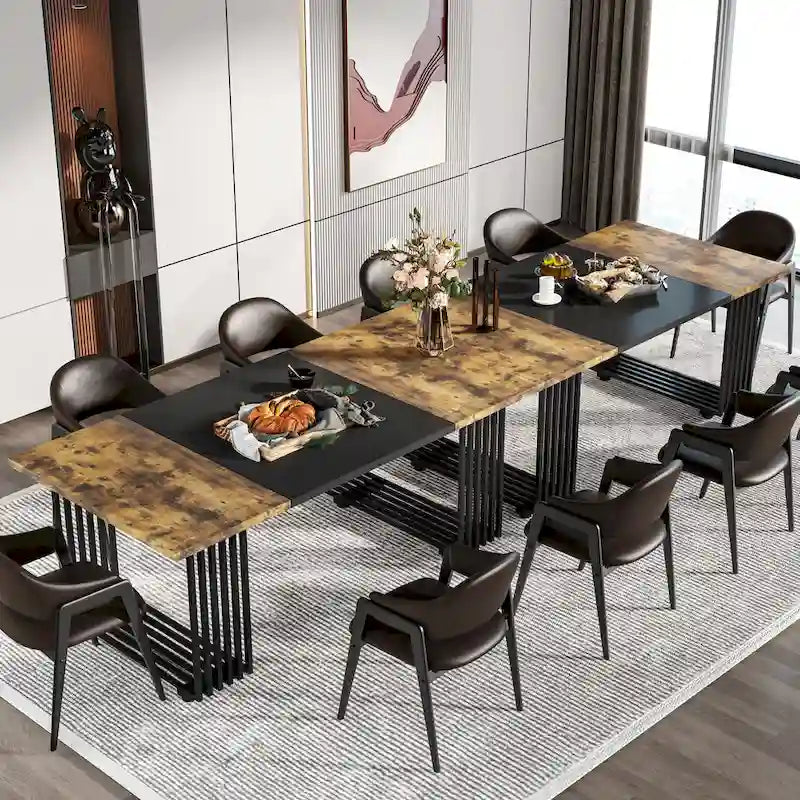 Modern Dining Table with Rectangular Top and Metal Base for 6 to 8 Seating - image 24