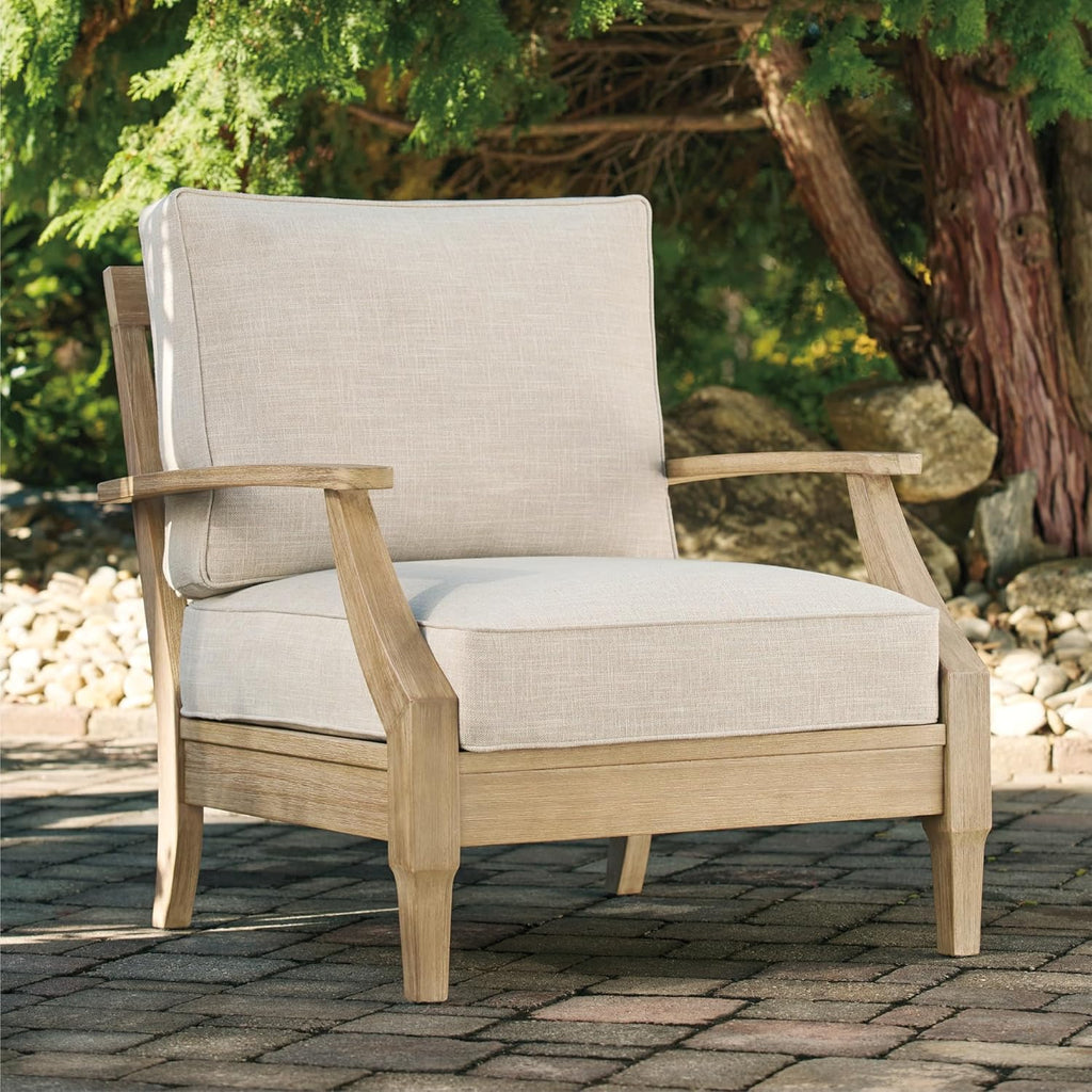 Signature Design by Ashley Clare View Coastal Outdoor Patio Eucalyptus Sofa with Cushions, Beige - image 7