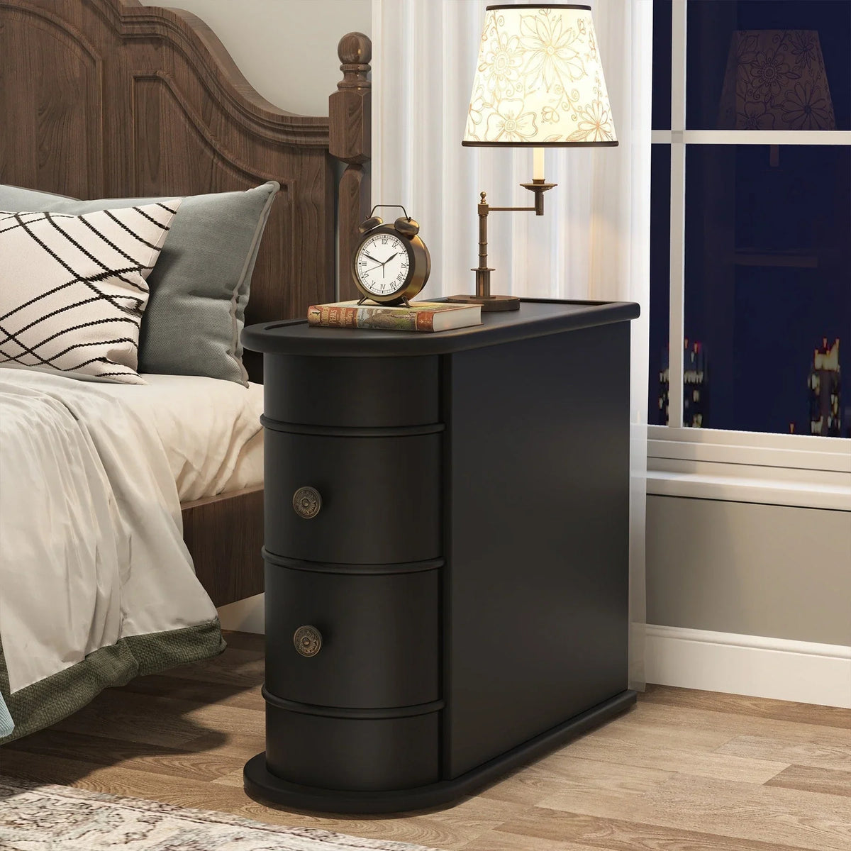 Solid Wood Chairside End Table, Two-Drawer Narrow Side Table Slim - image 34