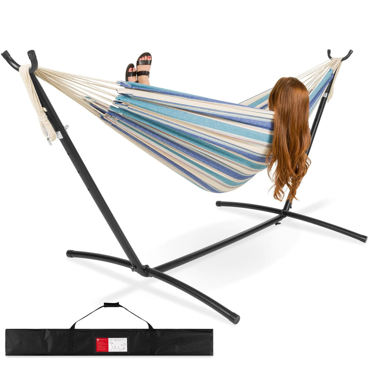 2-Person Brazilian-Style Double Hammock w/ Carrying Bag and Steel Stand - image 1