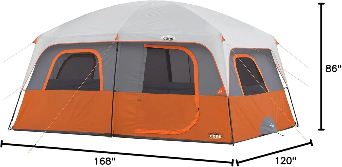 CORE Straight Wall Cabin Tents / 10 Person / 11 Person / 12 Person Large Multi Room Family Tents for Car Camping & Outdoor Adventures - image 20