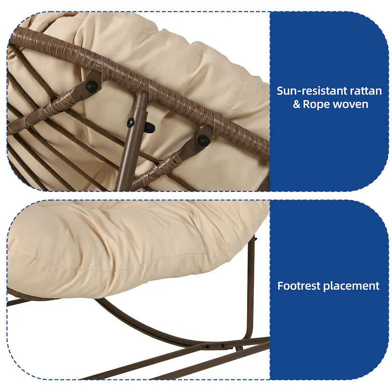 Moasis Oversized Outdoor Papasan Rocking Chair with Cushion - Patio Basket Chair - image 3