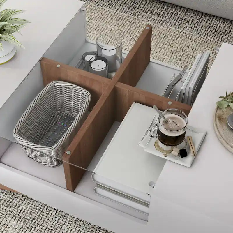 Angelic Contemporary Storage Coffee Table with Glass Insert by Furniture of America - image 5