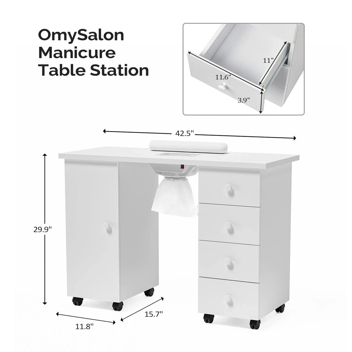 OmySalon Manicure Table Nail Desk w/Electric Downdraft Vent - image 3