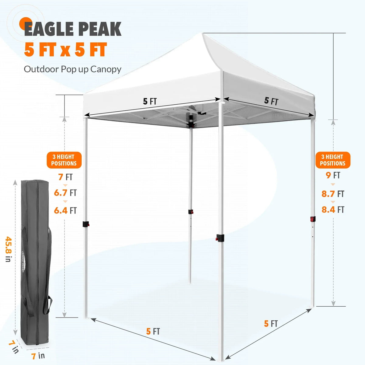 EAGLE PEAK 5x5 Pop up Canopy Tent Instant Outdoor Canopy Easy Set - up Straight Leg Folding Shelter（blue） - image 59