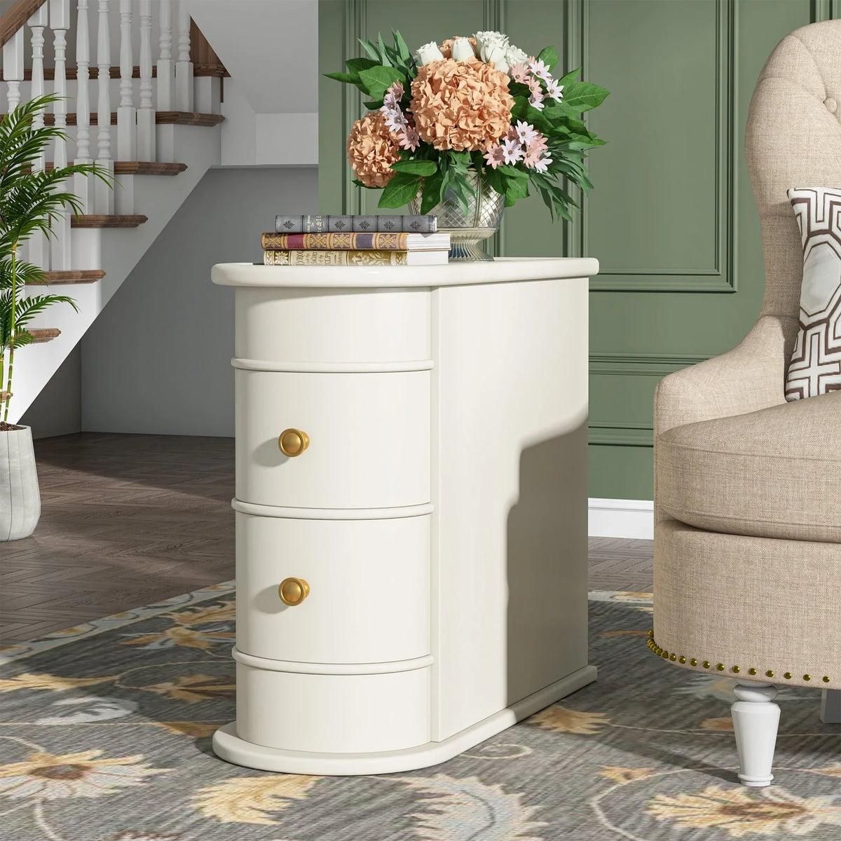 Solid Wood Chairside End Table, Two-Drawer Narrow Side Table Slim - image 10
