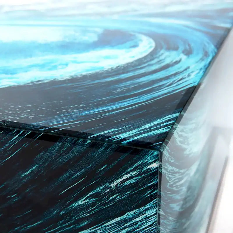 Sapphire Sea Beveled Art Glass Cocktail Table with Black Plinth Base - Reverse Printed Design - image 3