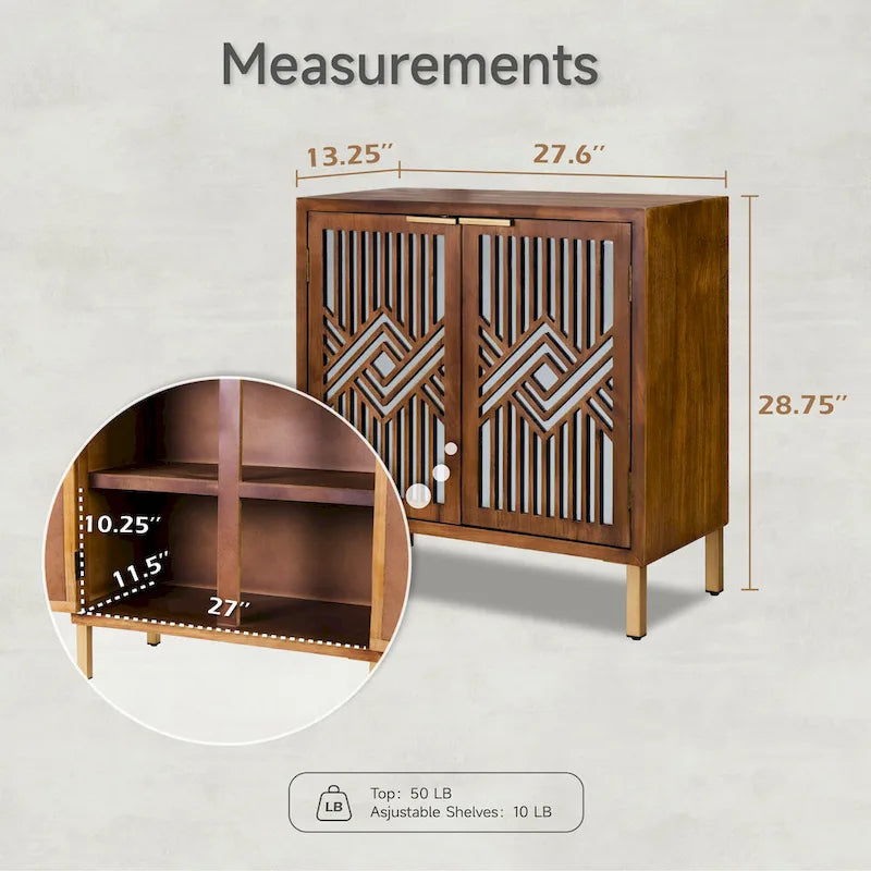 COZAYH Rustic Farmhouse Accent Cabinet with Geometric Mirror Fronts - image 4