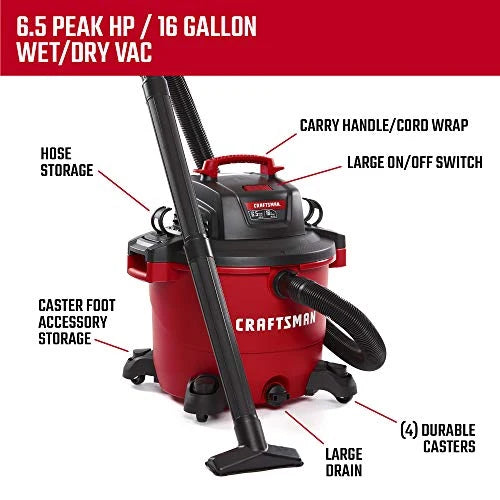 16 Gallon 6.5 Peak HP Wet/Dry Vac, Heavy-Duty Shop Vacuum - image 5