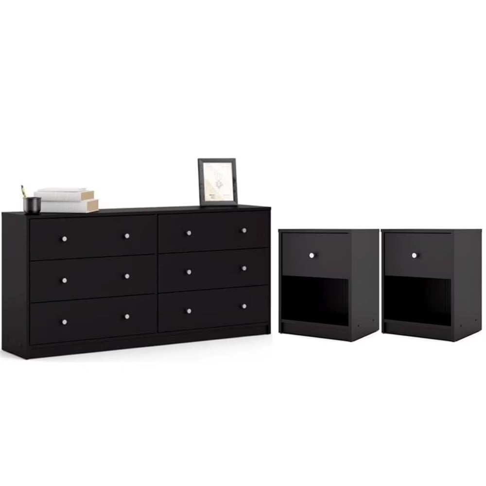 Pemberly Row 3PC Engineered Wood Dresser and Nightstands Bedroom Set in Black - image 1