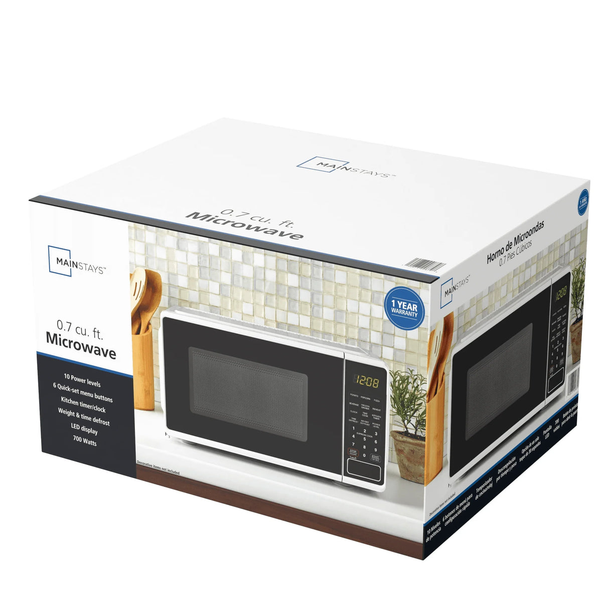 Mainstays 0.7 Cu. Ft. Countertop Microwave Oven, 700 Watts, White, New - image 13
