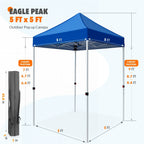 EAGLE PEAK 5x5 Pop up Canopy Tent Instant Outdoor Canopy Easy Set - up Straight Leg Folding Shelter（blue） - image 7