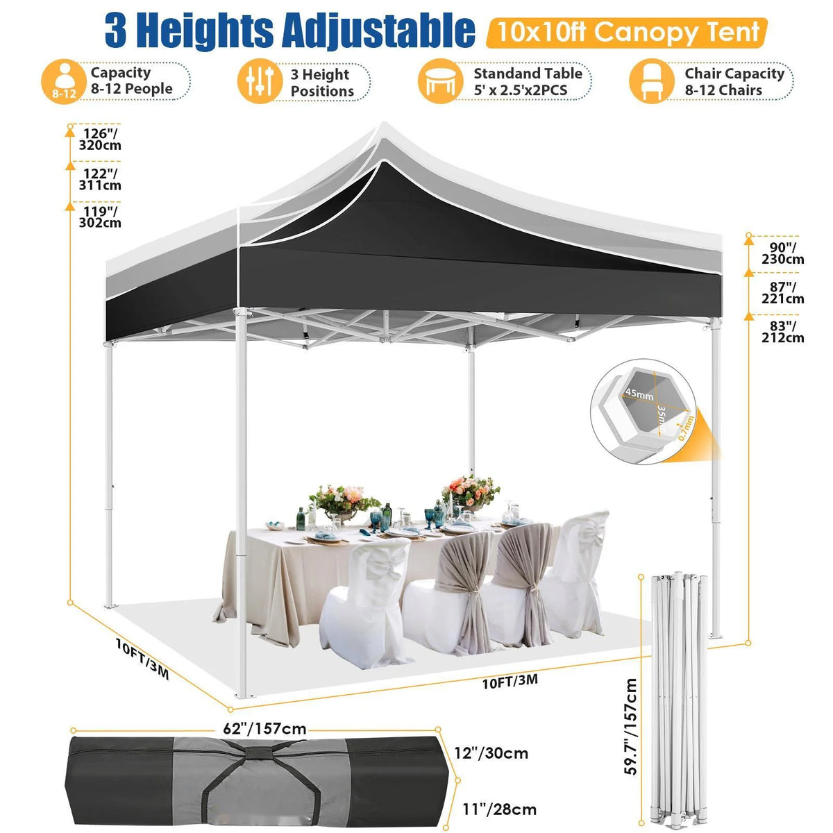 HOTEEL 10x15 Heavy Duty Canopy Tent ,Pop up Canopy for Parties Wedding,Commercial Easy up Gazebo with Roller Bag,UV 50+ &,White - image 16
