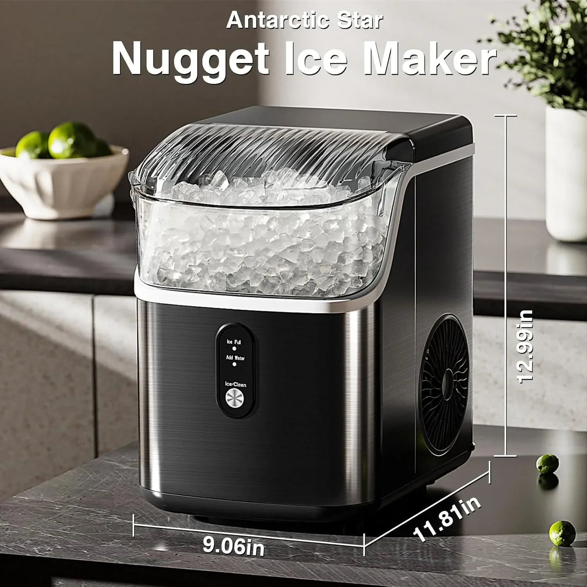 Nugget Ice Makers Countertop, Pebble Ice Machine with Chewable Pellet Ice, 34Lbs/24H, Self-Cleaning, Sonic Ice, One-Click Operation, for Kitchen,Office Stainless Steel Black - image 12
