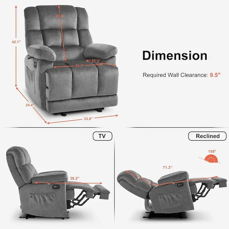 MCombo Heated Massage Electric Recliner Chair for Living Room - Fabric R6233 - image 8