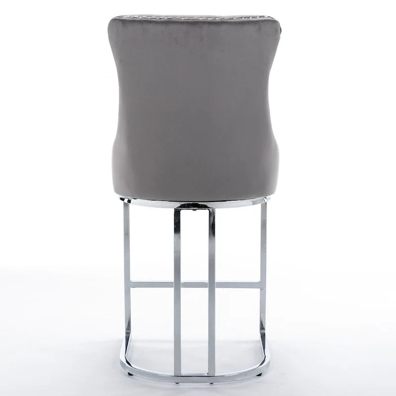 Contemporary Set of 2 Bar Stools with Button-Tufted Back and Studded Trim, Chrome Metal Base - Ideal for Dining Room, Living Room, and Bedroom - image 29