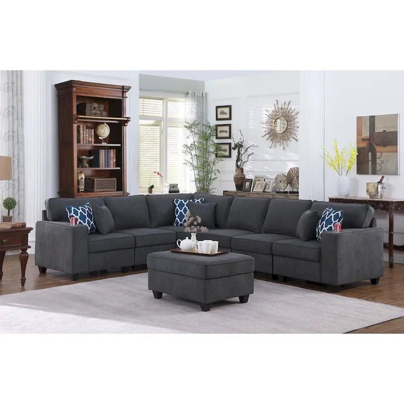 Modular Sectional Sofa with Ottoman Cupholders and Throw Pillows - image 2