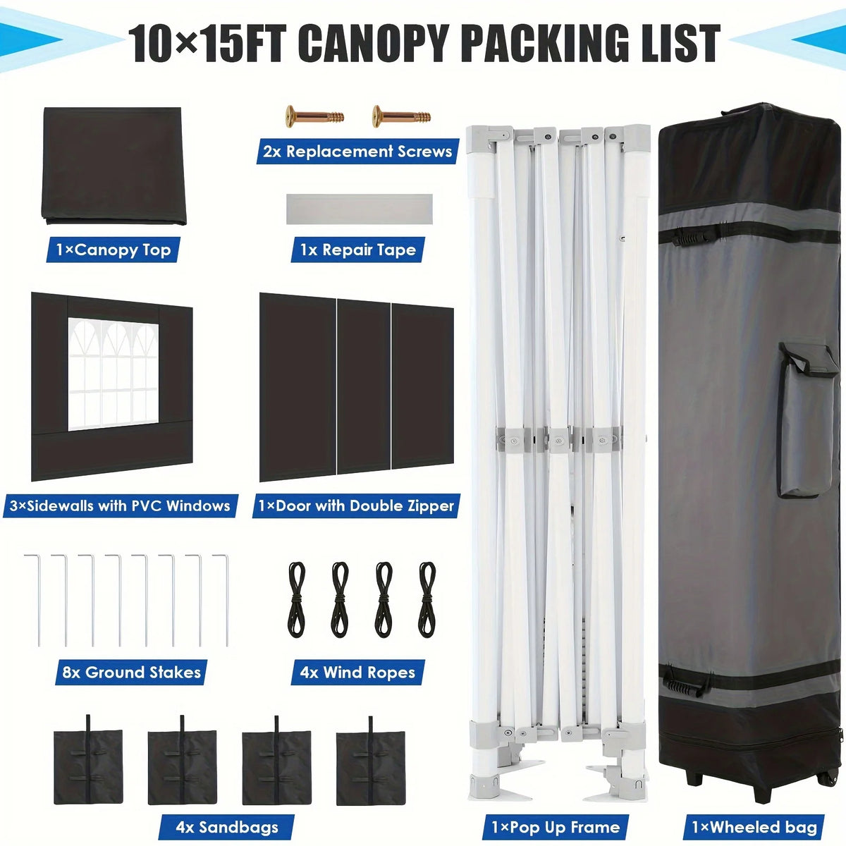 Hoteel 10x15 Heavy Duty Canopy Tent with 4 Sidewalls,Pop up Canopy for Parties Wedding,Commercial Easy up Gazebo with Roller Bag,UV 50+ &,Black - image 12