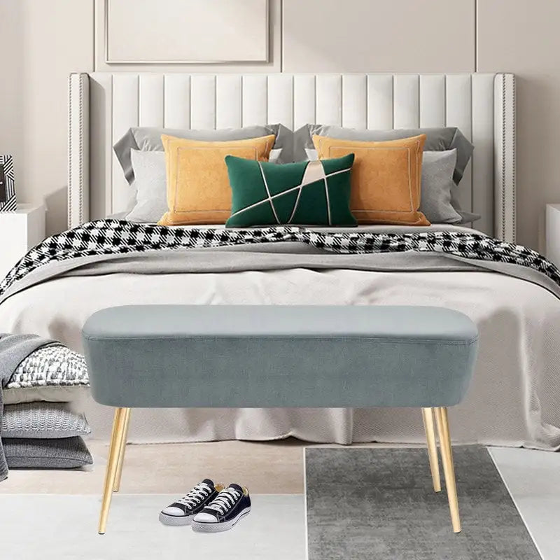 Adeco Velvet Footrest Bench with Metal Legs - Stylish Bed End Stool and Dressing Chair - image 4