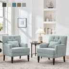 Set of 2 Arm Chair Upholstered Button Tufted Accent Chair with Lumbar Pillow Beige/ Grey/ Light Blue - image 14