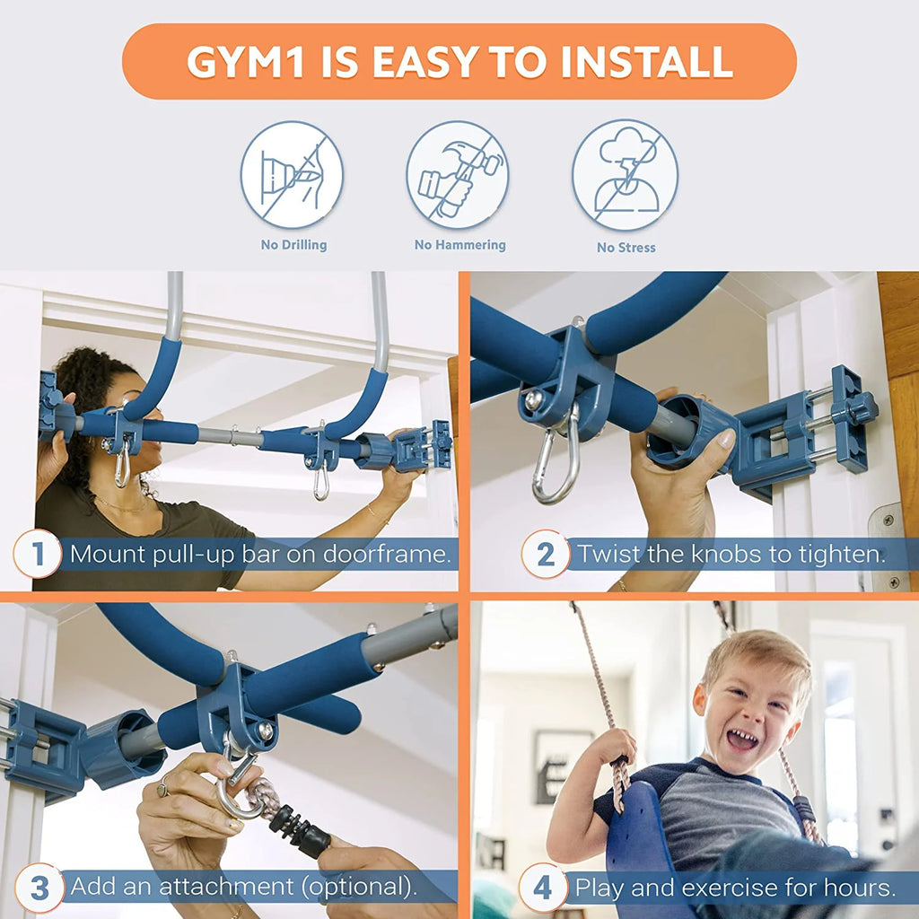 6 Piece Indoor Doorway Gym Set for Kids – Indoor Swing for Kids Includes Kids Swing Chair, Rings, Hanging Trapeze, Ladder, Swinging Rope & Pullup Bar - image 4