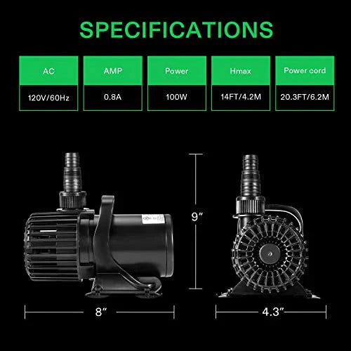 VIVOSUN 1600 GPH Submersible Water Pump, 100W Pond Pump, Ultra Quiet Aquarium Pump - image 3