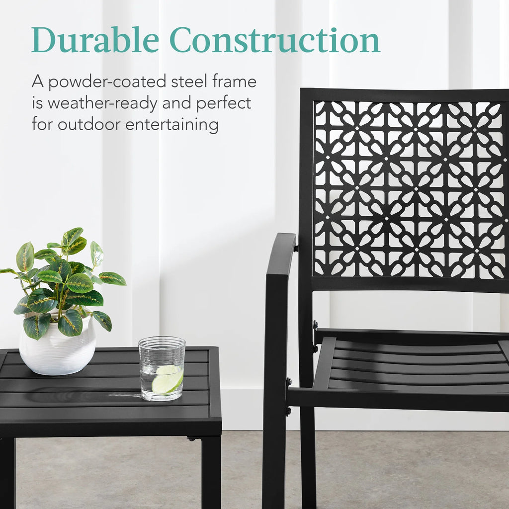 Best Choice Products 3-Piece Stackable Steel Outdoor Conversation Bistro Set, Patio Chat Furniture w/ 2 Chairs, Table- Black - image 8