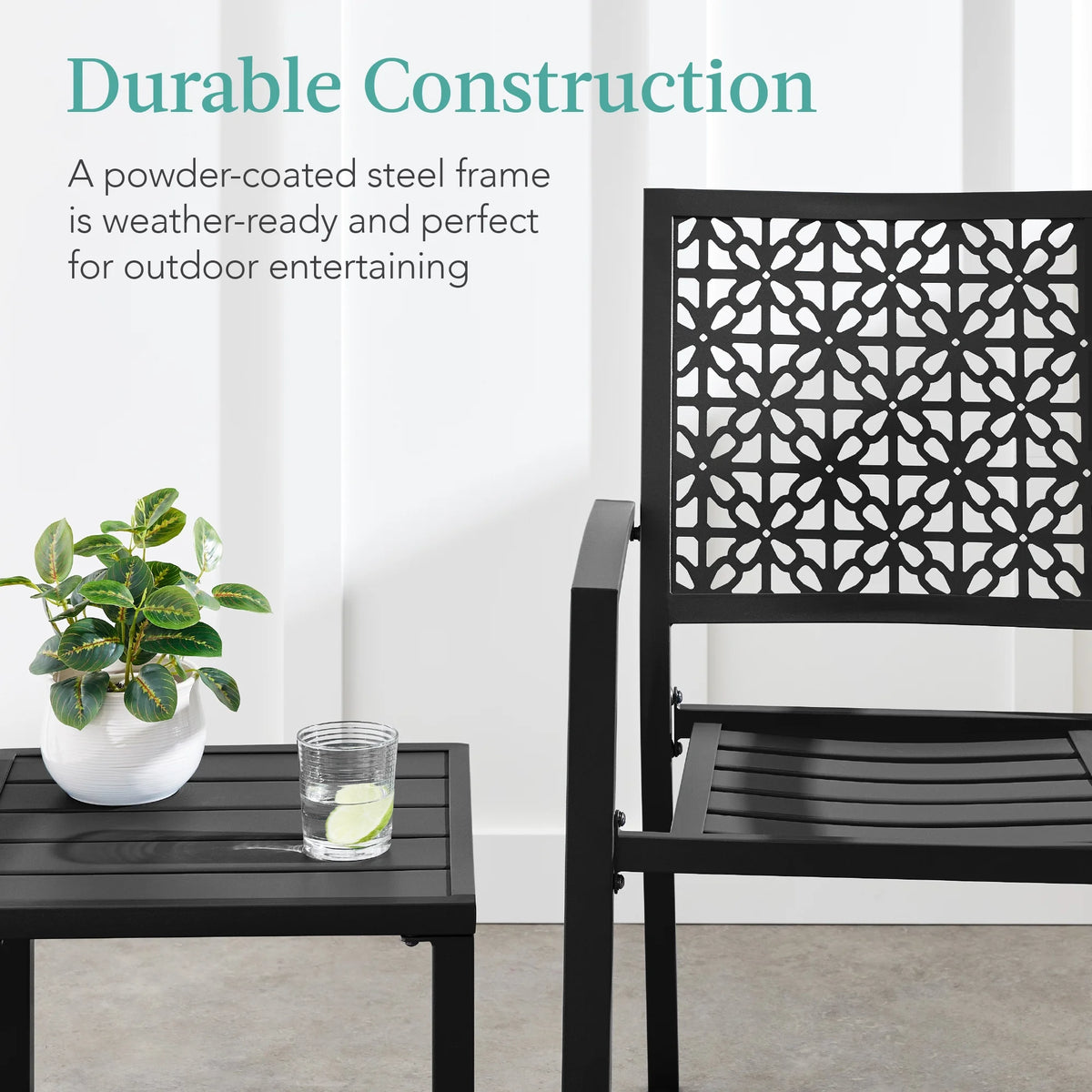 Best Choice Products 3-Piece Stackable Steel Outdoor Conversation Bistro Set, Patio Chat Furniture w/ 2 Chairs, Table- Black - image 8
