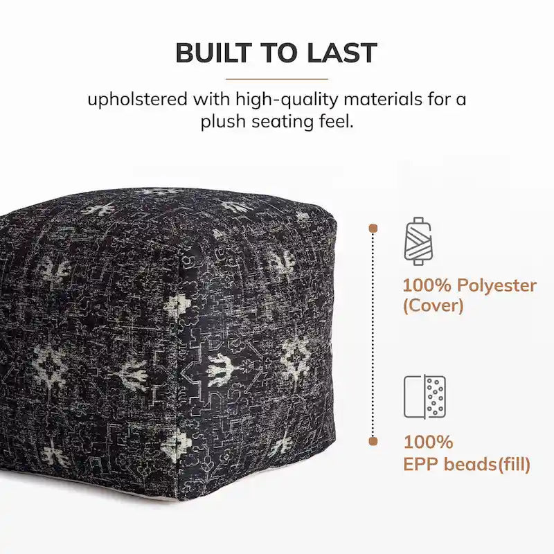 Handmade Black & White Square Pouf Ottoman - 20 x 20 x 20 Inches - Jani Tamarindo Footrest for Living Room and Nursery - image 4