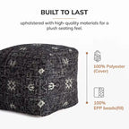 Handmade Black & White Square Pouf Ottoman - 20 x 20 x 20 Inches - Jani Tamarindo Footrest for Living Room and Nursery - image 4